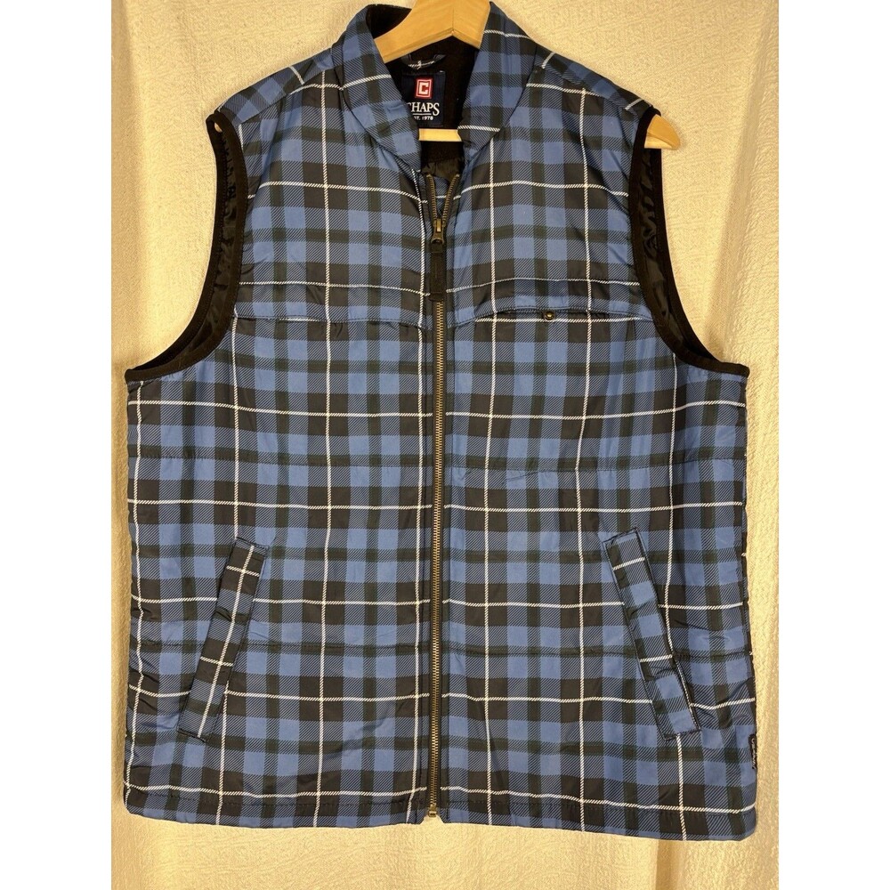 Chaps Ralph Lauren Blue Plaid Puffer Vest Medium EUC Preppy Classic